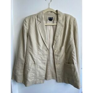 Rafaella Petites Tan 100% Linen Blazer Jacket Size 12P Beige Pick Stitching